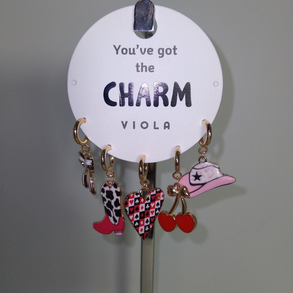 Gold, Pink And Red Western Shoe Charm Set